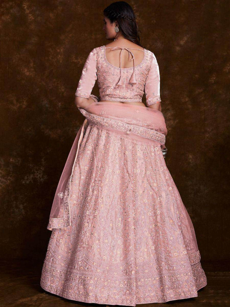 Blushing Peach Embroidered Organza Wedding Lehenga Choli