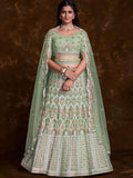 Captivate Pista Green Embroidered Soft Net Wedding Lehenga Choli