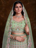 Captivate Pista Green Embroidered Soft Net Wedding Lehenga Choli
