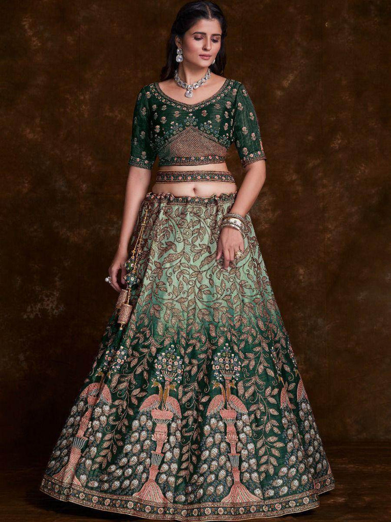 Enchanting Green Thread Embroidered Art Silk Wedding Lehenga Choli