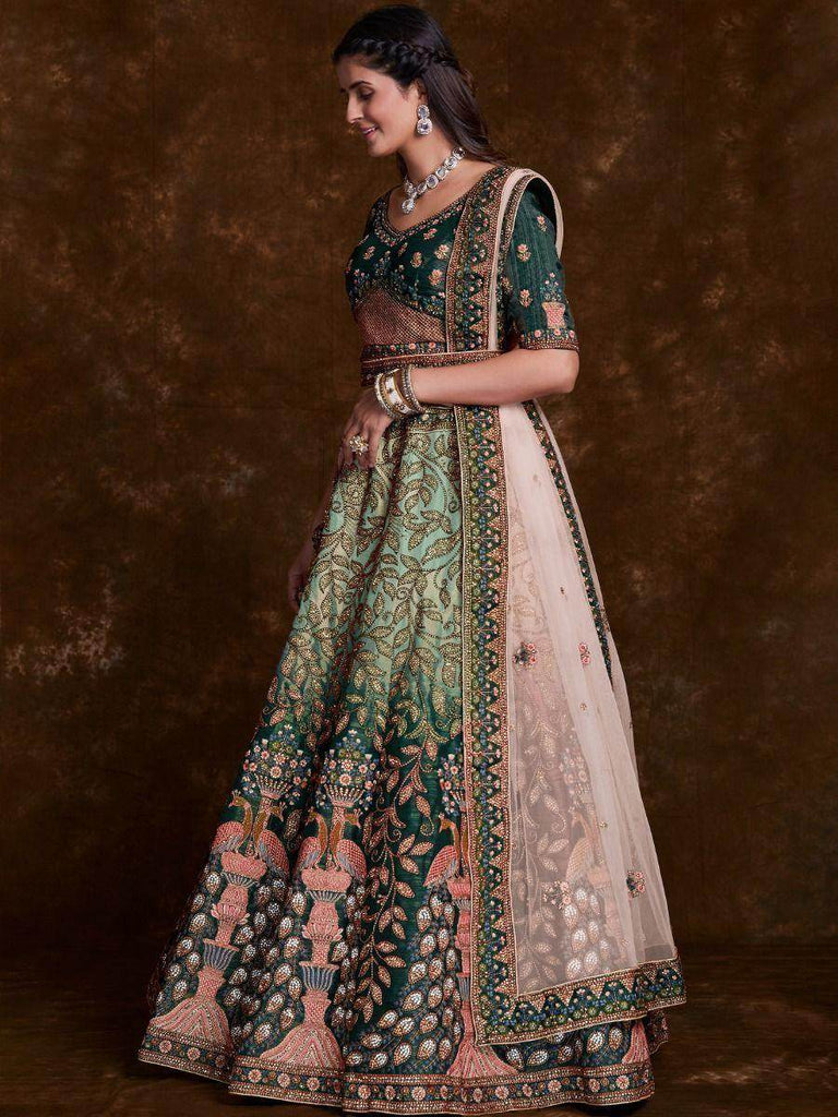 Enchanting Green Thread Embroidered Art Silk Wedding Lehenga Choli