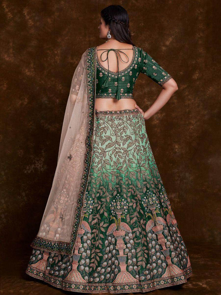 Enchanting Green Thread Embroidered Art Silk Wedding Lehenga Choli
