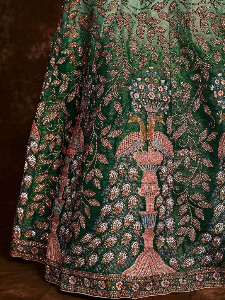 Enchanting Green Thread Embroidered Art Silk Wedding Lehenga Choli