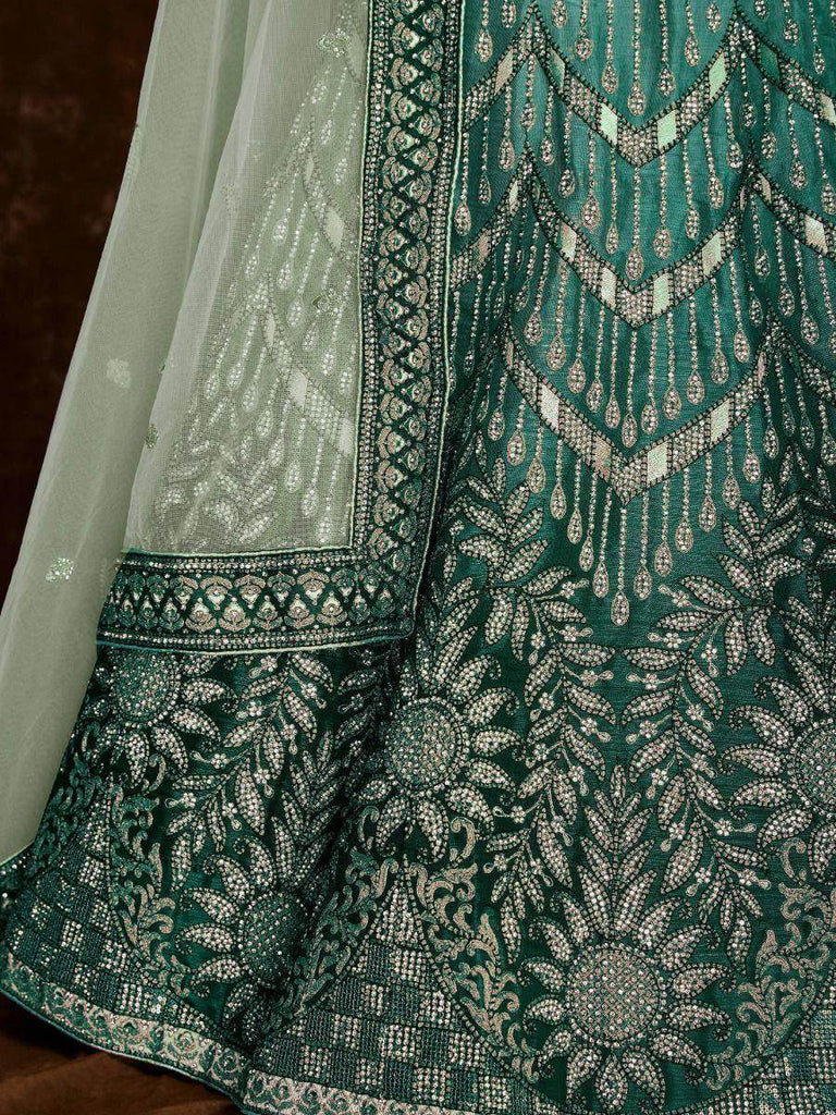 Unveiling Sea Green Embroidered Art Silk Wedding Wear Lehenga Choli
