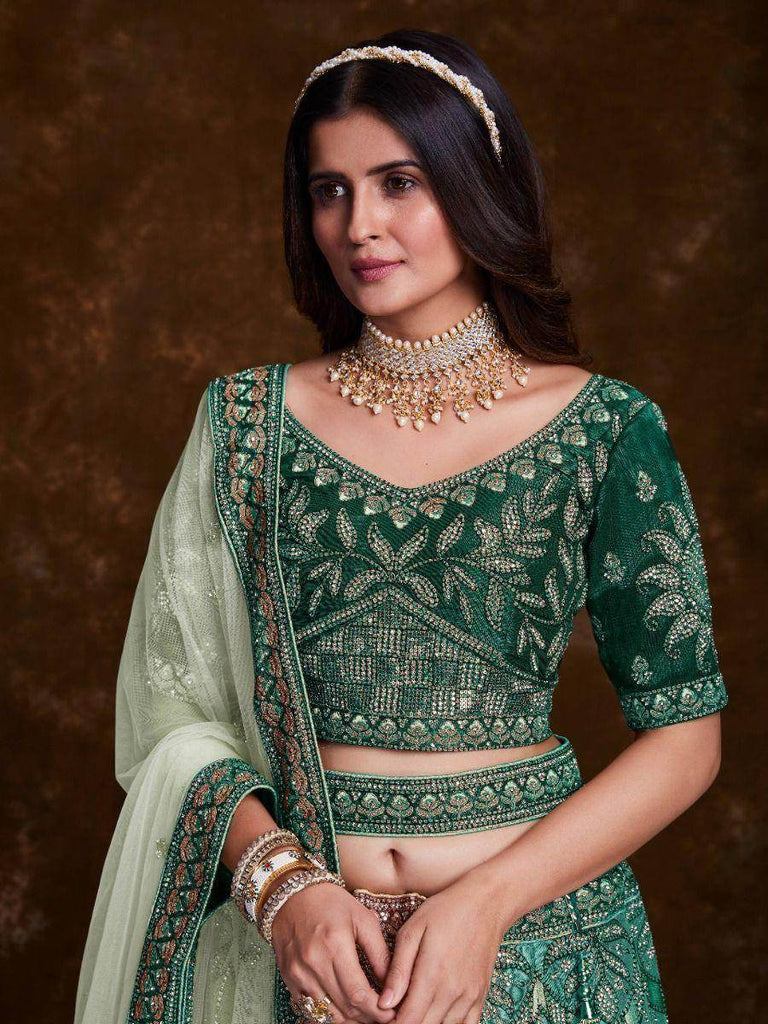 Unveiling Sea Green Embroidered Art Silk Wedding Wear Lehenga Choli