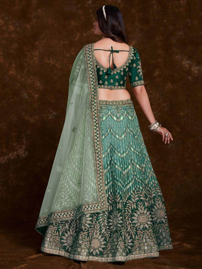 Unveiling Sea Green Embroidered Art Silk Wedding Wear Lehenga Choli