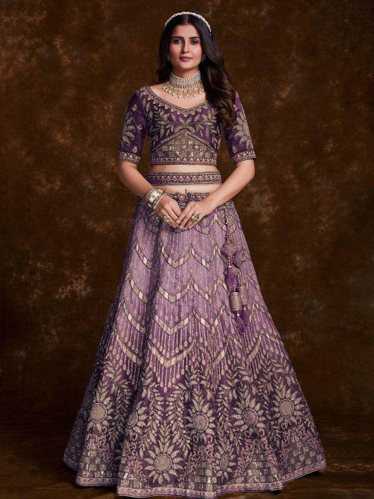 Charm Wine Embroidered Art Silk Engagement Wear Lehenga Choli