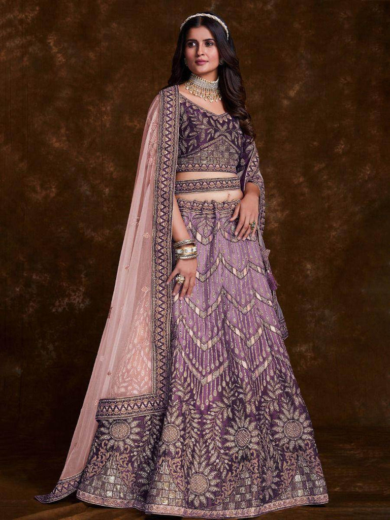 Charm Wine Embroidered Art Silk Engagement Wear Lehenga Choli