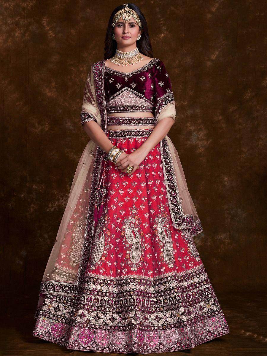 Blushing Pink Embroidered Art Silk Wedding Wear Lehenga Choli