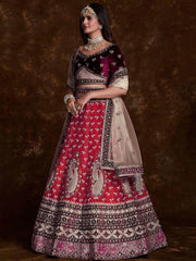 Blushing Pink Embroidered Art Silk Wedding Wear Lehenga Choli