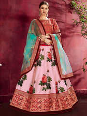 Alluring Pink Embroidered Silk Wedding Wear Plus Size Lehenga Choli