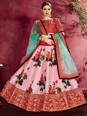 Alluring Pink Embroidered Silk Wedding Wear Plus Size Lehenga Choli