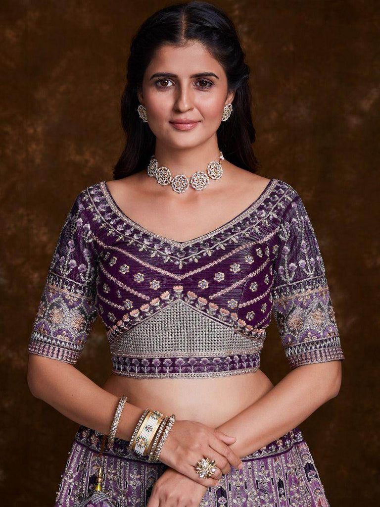 Charming Wine Embroidered Art Silk Reception Wear Lehenga Choli