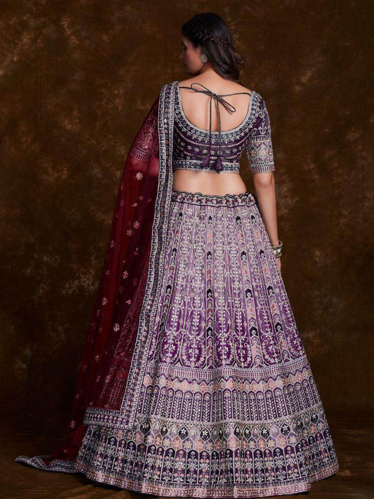 Charming Wine Embroidered Art Silk Reception Wear Lehenga Choli