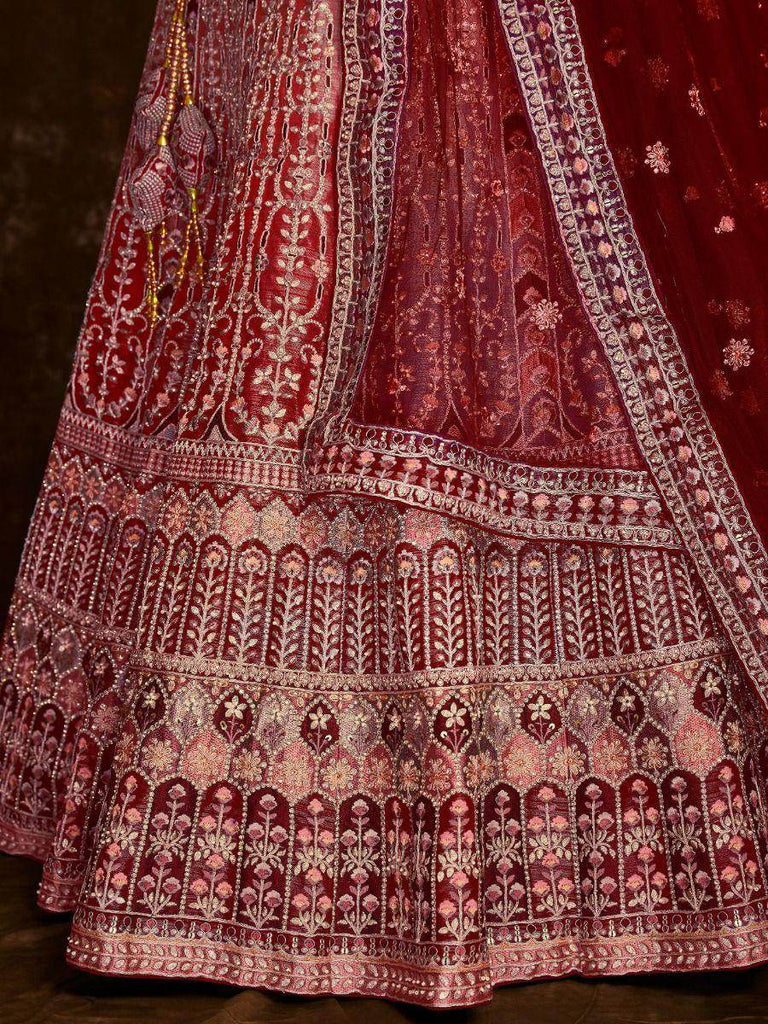 Stunning Red Embroidered Art Silk Bridal Lehenga Choli With Dupatta