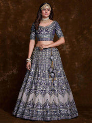 Vibrant Violet Embroidered Art Silk Wedding Lehenga Choli With Dupatta