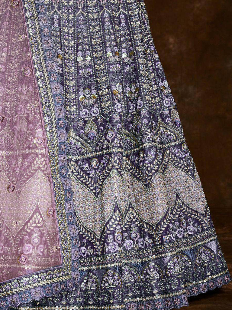 Vibrant Violet Embroidered Art Silk Wedding Lehenga Choli With Dupatta