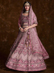 Radiance Wine Embroidered Art Silk Bridesmaid Lehenga Choli With Dupatta
