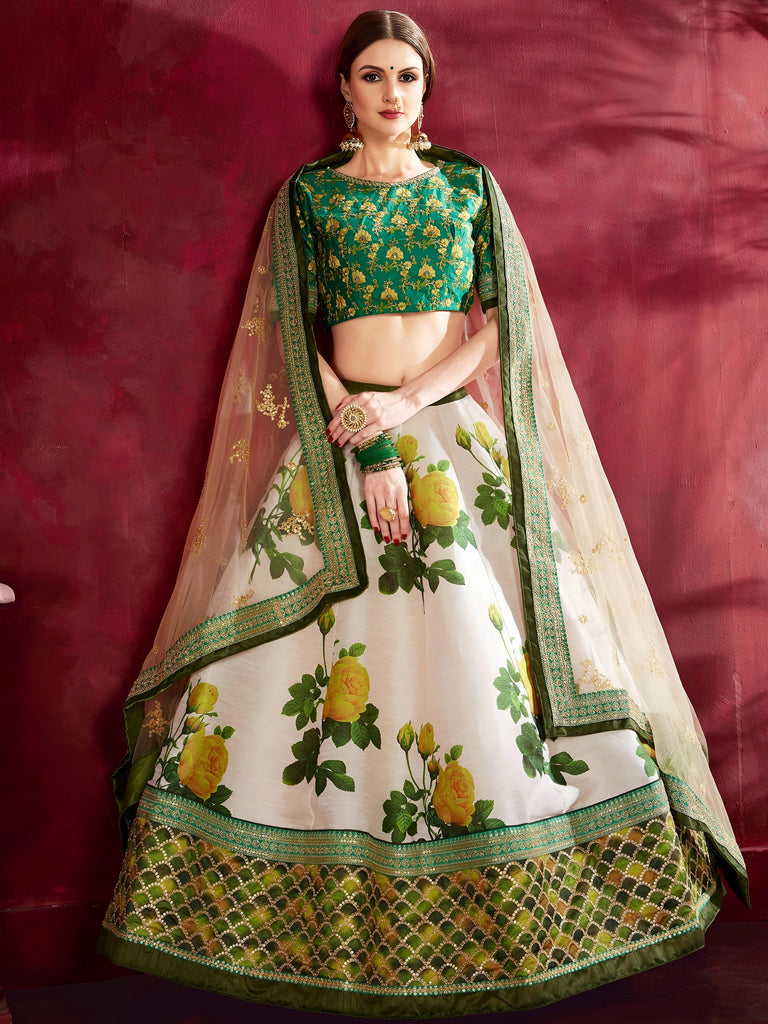 Amazing Green Embroidered Silk Function Wear Plus Size Lehenga Choli