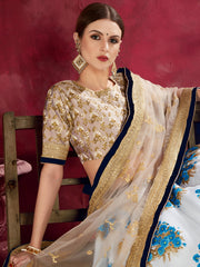 Attractive White Floral Print Banglori Silk Wedding Lehenga Choli