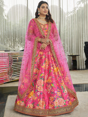 Marvelous Deep Pink Floral Printed Art Silk Lehenga Choli With Dupatta