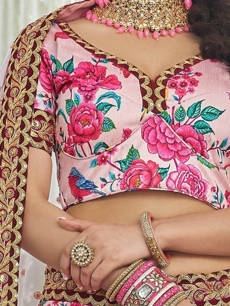 Ravishing Light Pink Floral Printed Art Silk Lehenga Choli