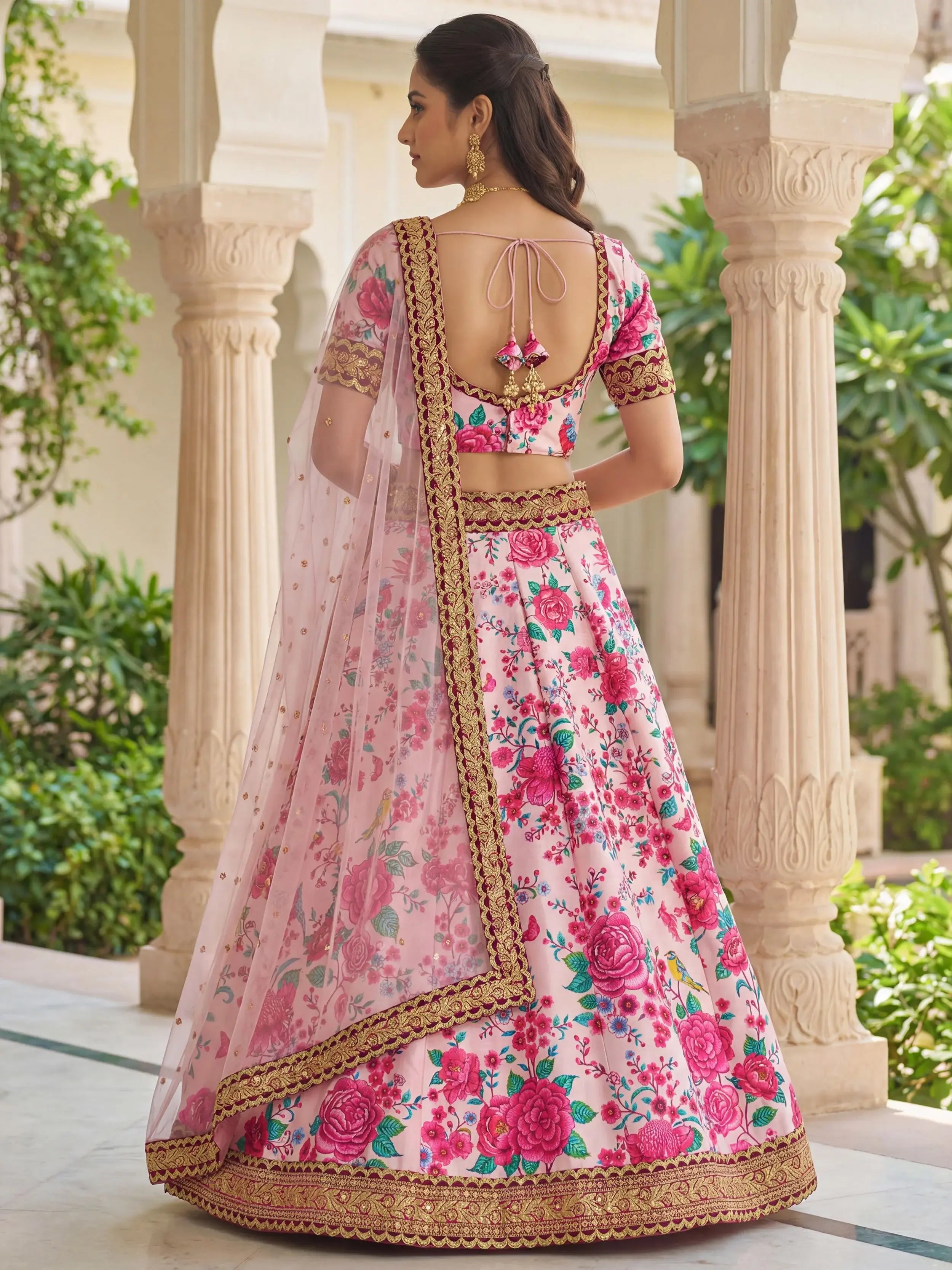 Captivating Light Pink Floral Printed Silk Festival Wear Lehenga Choli