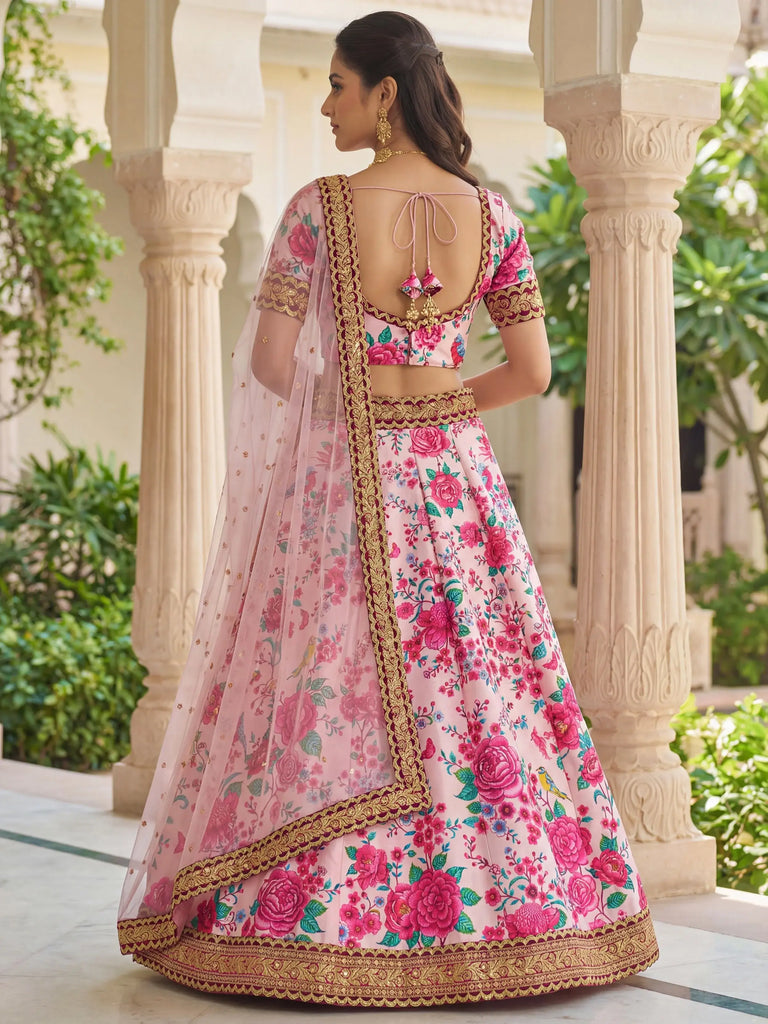 Captivating Light Pink Floral Printed Silk Festival Wear Lehenga Choli