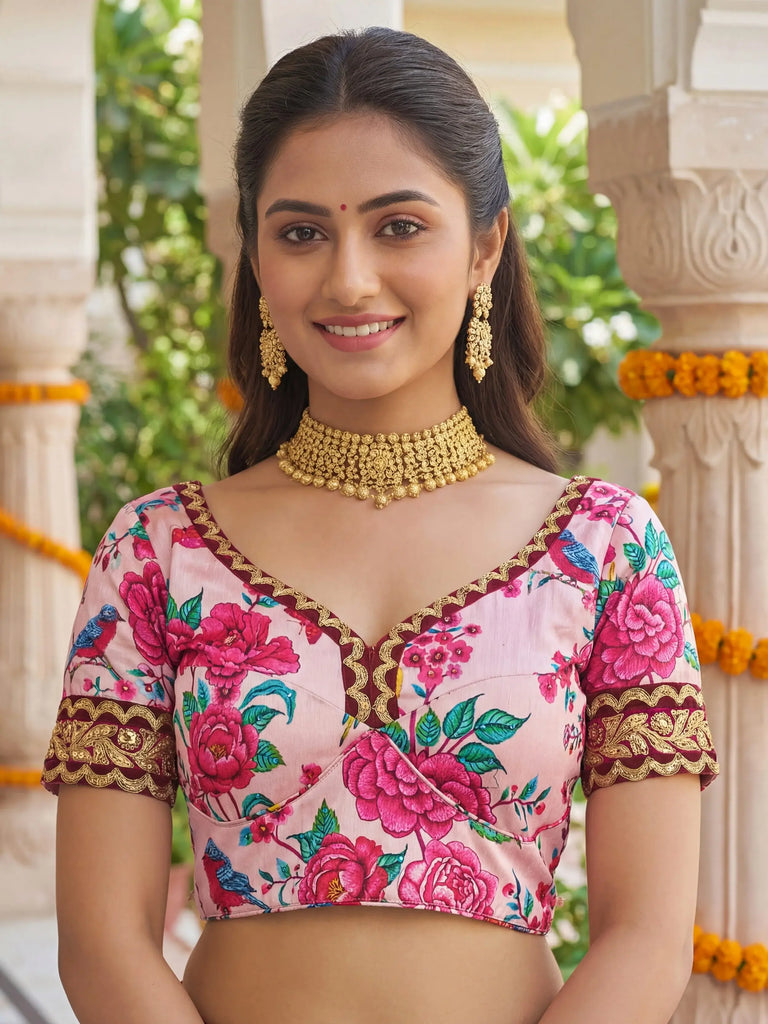 Captivating Light Pink Floral Printed Silk Festival Wear Lehenga Choli