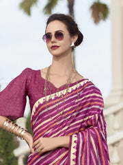 Adorable Magenta Printed Mal Mal Silk Function Wear Saree With Blouse