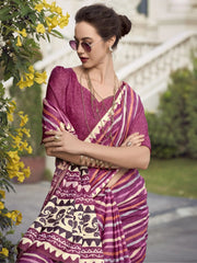 Adorable Magenta Printed Mal Mal Silk Function Wear Saree With Blouse