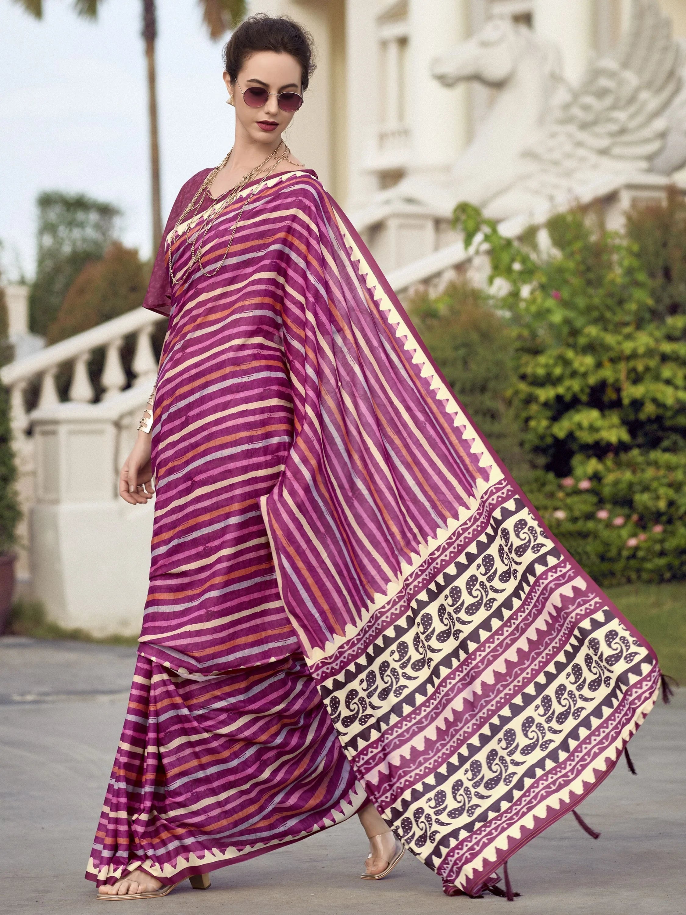Adorable Magenta Printed Mal Mal Silk Function Wear Saree With Blouse