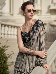 Exquisite Black Printed Mal Mal Silk Function Wear Saree With Blouse