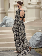 Fantastical Black Printed Mal Mal Silk Function Wear Saree With Blouse