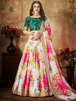 Wonderful Off-White Printed Organza Bridesmaid Plus Size Lehenga Choli