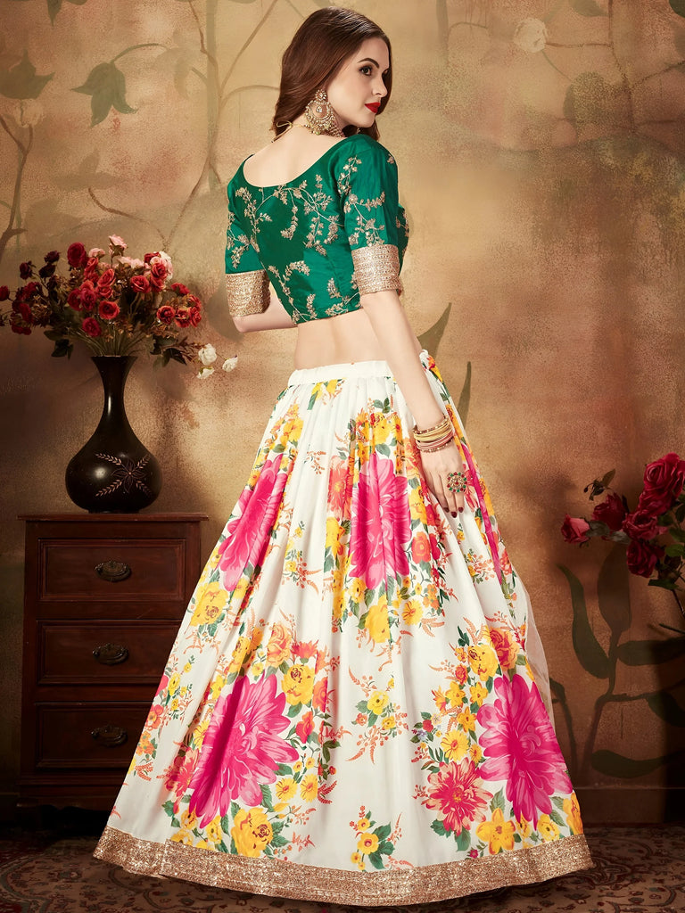 Wonderful Off-White Printed Organza Bridesmaid Plus Size Lehenga Choli