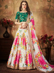 Wonderful Off-White Printed Organza Bridesmaid Plus Size Lehenga Choli