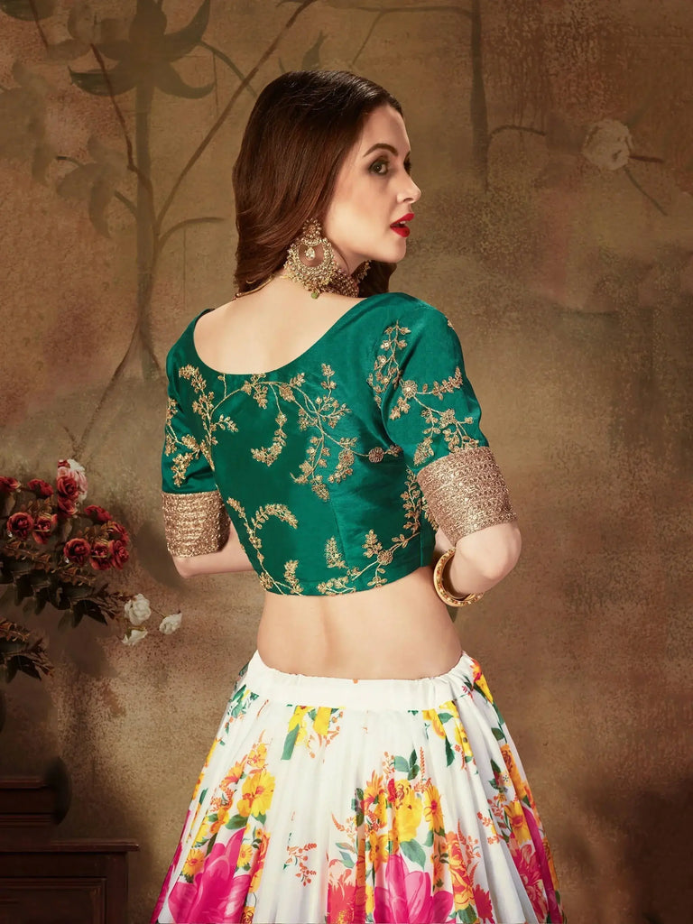 Cream Floral Digital Printed Organza Bridal Lehenga Choli