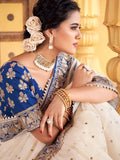 Sensational Cream Sequence Embroidered Organza Saree With Blouse