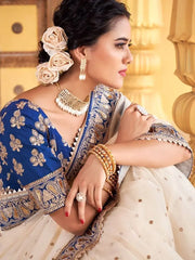 Sensational Cream Sequence Embroidered Organza Saree With Blouse