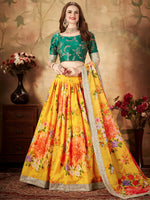 Incredible Yellow Printed Organza Festival Wear Plus Size Lehenga Choli