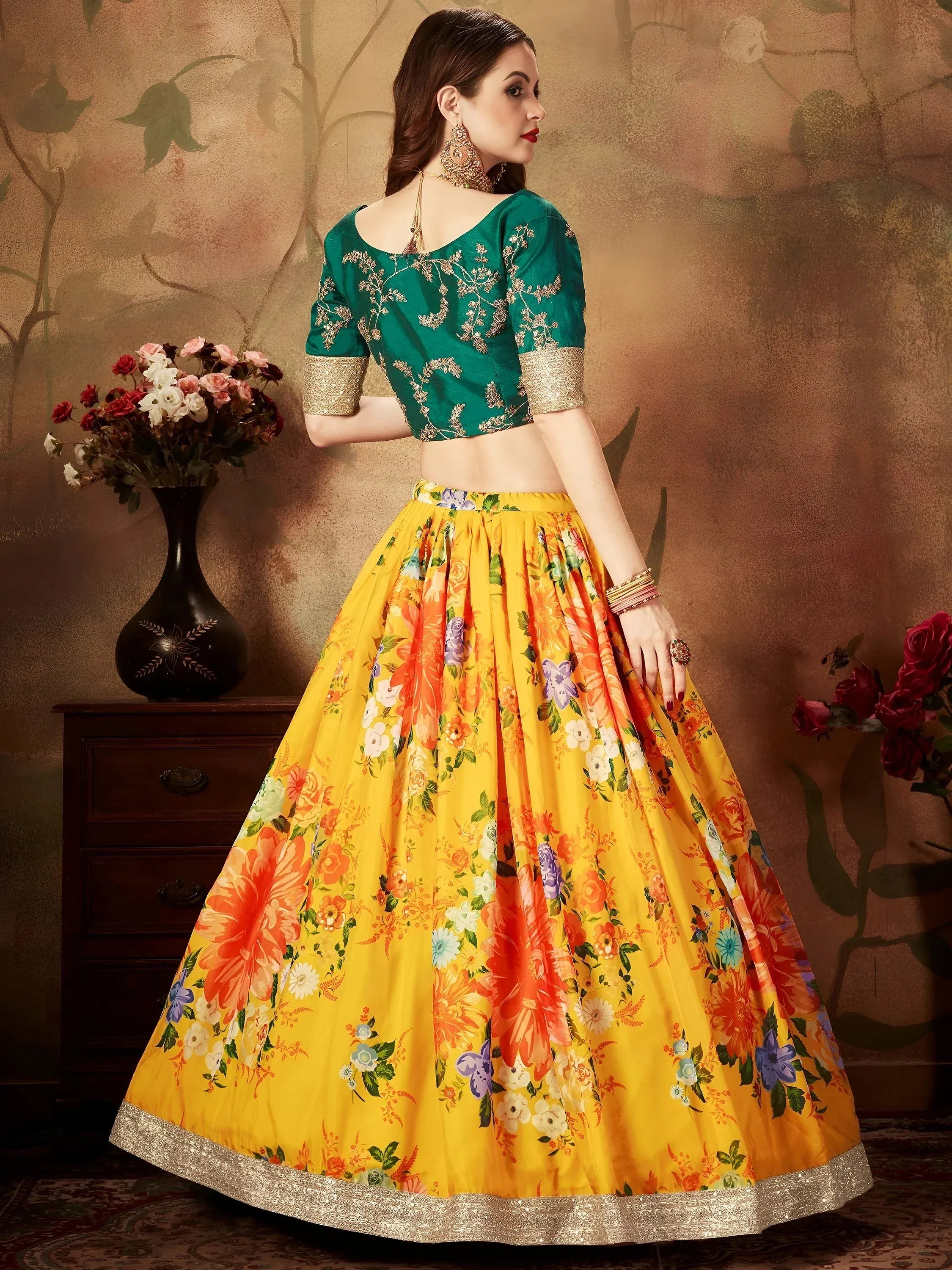 Incredible Yellow Printed Organza Festival Wear Plus Size Lehenga Choli