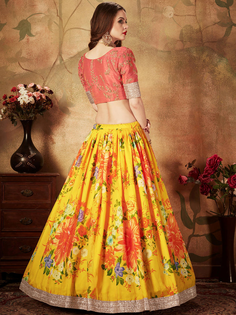 Incredible Yellow Printed Organza Function Wear Plus Size Lehenga Choli