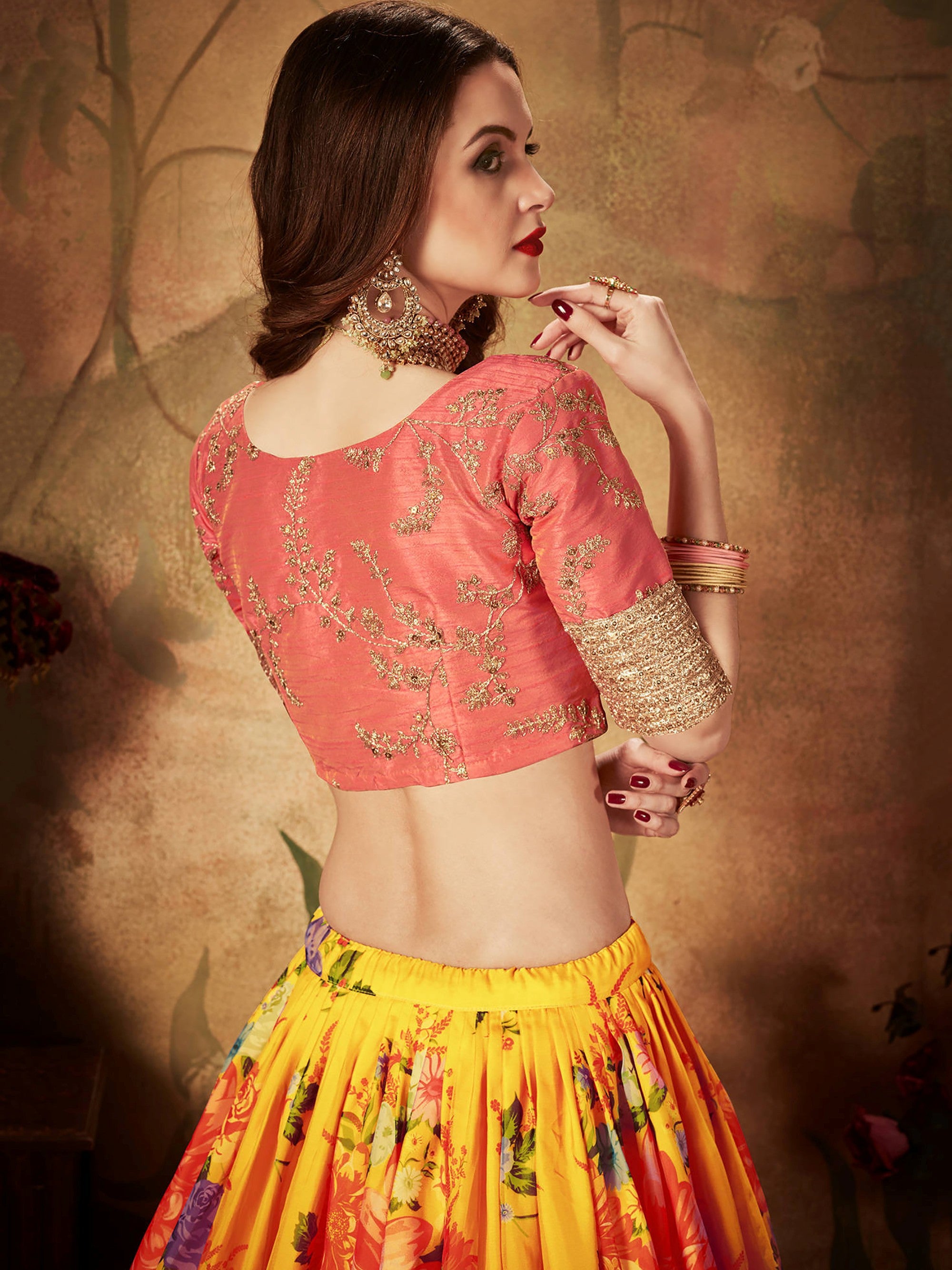 Incredible Yellow Printed Organza Function Wear Plus Size Lehenga Choli