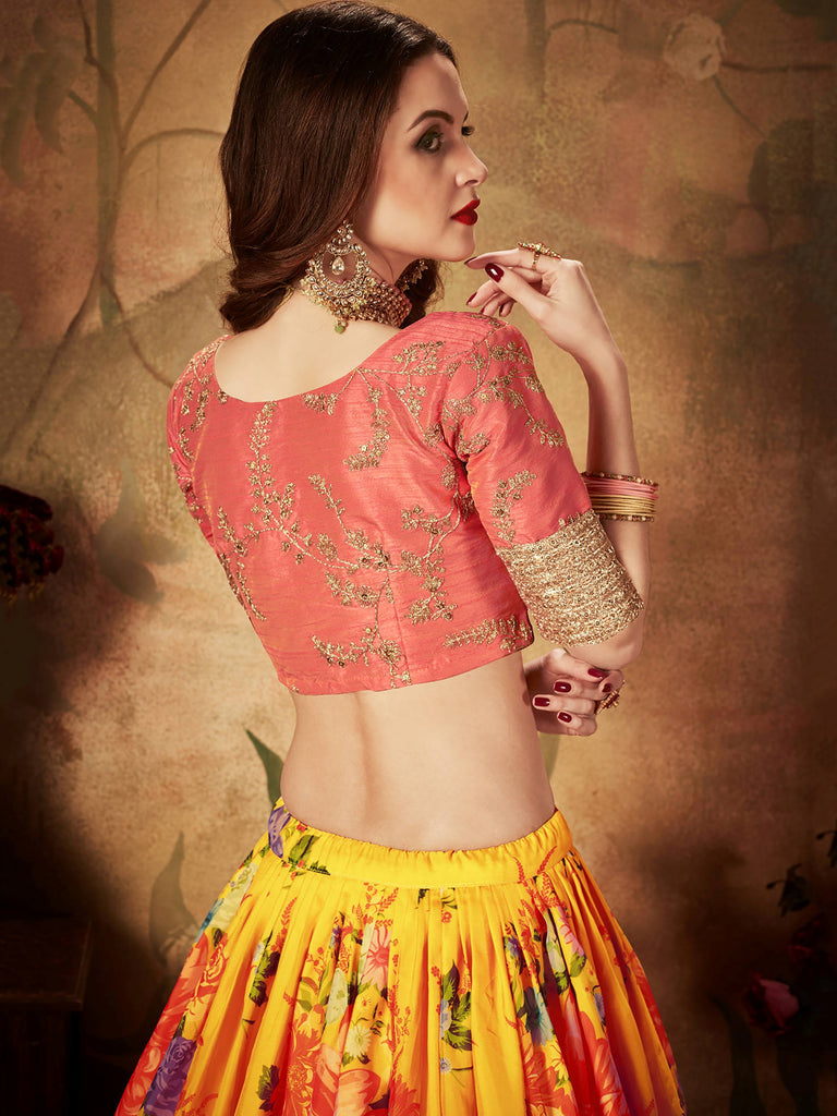Incredible Yellow Printed Organza Function Wear Plus Size Lehenga Choli