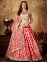 Outstanding Pink Printed Organza Festival Wear Plus Size Lehenga Choli