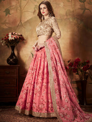 Outstanding Pink Printed Organza Festival Wear Plus Size Lehenga Choli