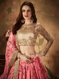 Pink Floral Digital Printed Organza Wedding Wear Lehenga Choli