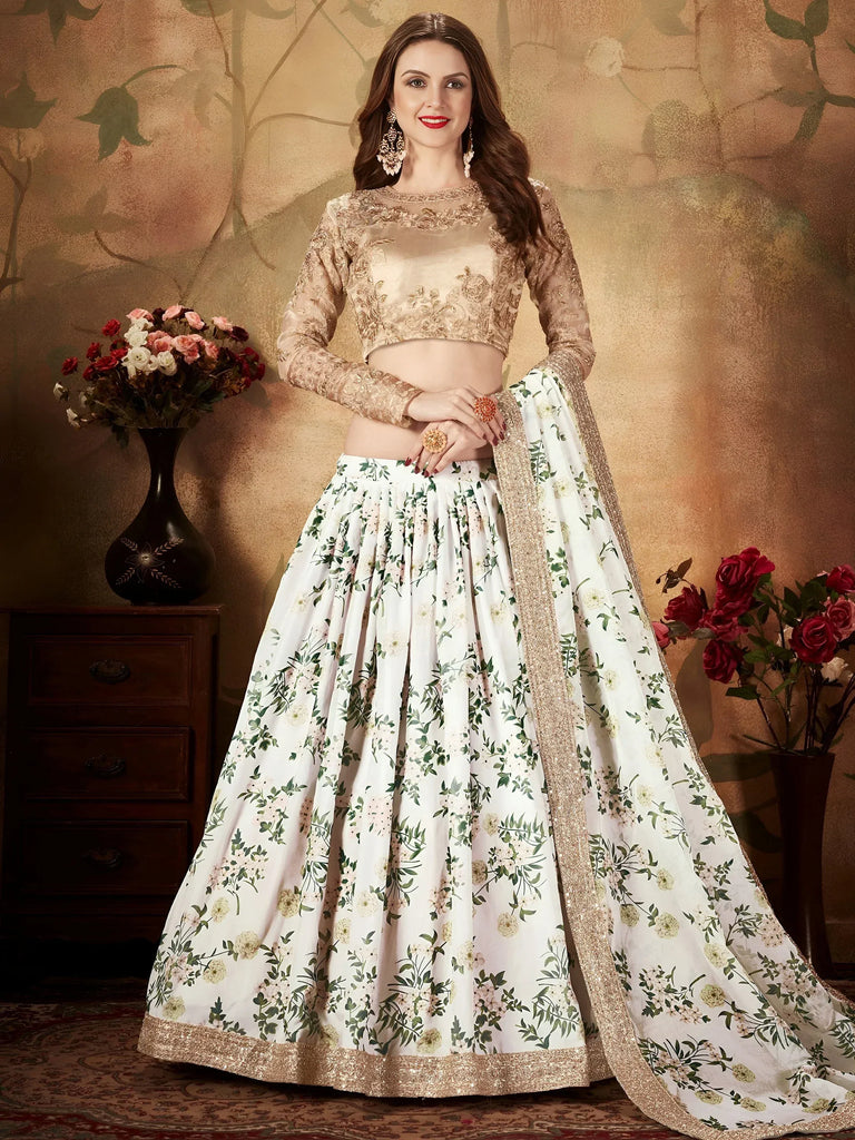 White Floral Digital Printed Organza Wedding Wear Lehenga Choli