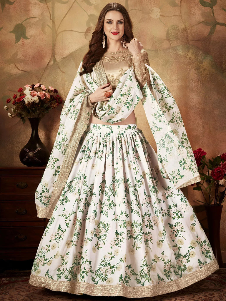 White Floral Digital Printed Organza Wedding Wear Lehenga Choli